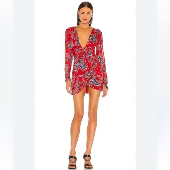 DUNDAS x Revolve Zeppelin Mini Dress Red paisley lurex open back party NWT S - Picture 3 of 9